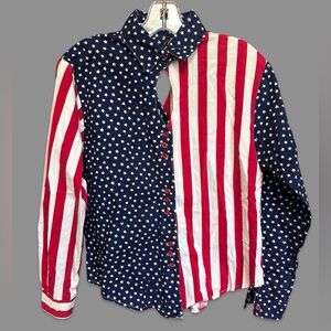 Vintage 90s Western American Flag Cut Out AOP Rodeo Shirt USA Women's Small